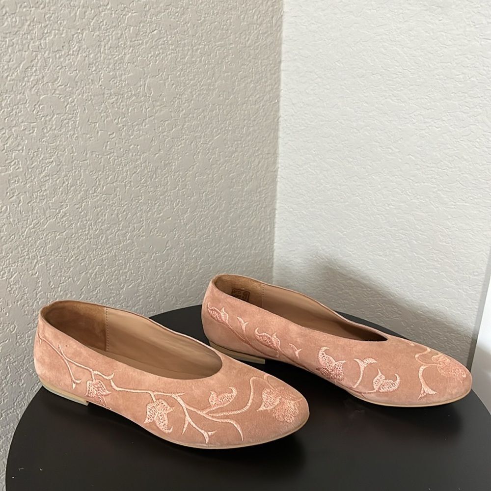 HUMA BLANCO (Anthropologie) Dorotea Rose Pink Suede Embroidered Flats, Size 7 - Picture 4 of 10